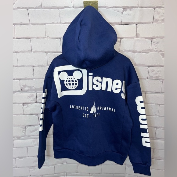 NWT Disneyland Logo Navy Blue Zip Hoodie - Picture 1 of 2